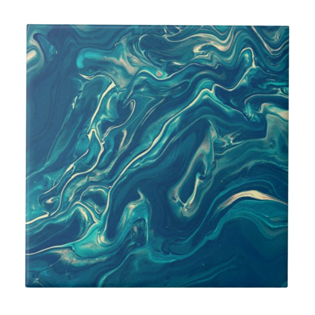 Blue & White Marble Acrylic Abstraction  Tile (Front)