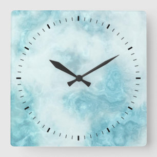 Blue White Marble Effect Square Wall Clock