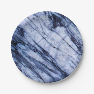 Blue & White Marble Stone Rock Swirl Modern Chic Paper Plate
