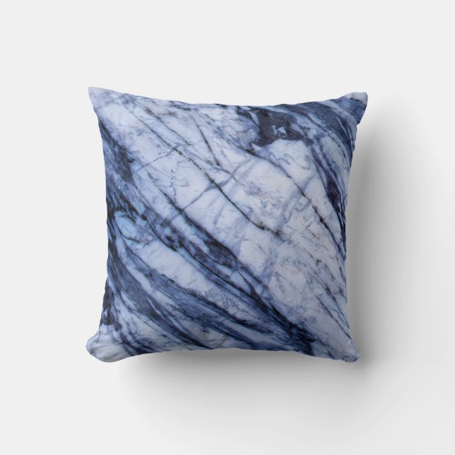 Blue & White Marble Stone Swirl Modern Chic Cushion (Front)