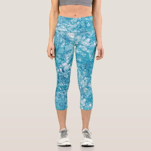 Blue & White Marble Texture Capri Leggings