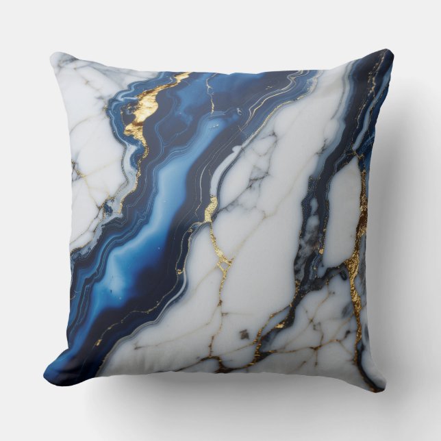 blue white marble texture gold texture pattern lux cushion (Front)