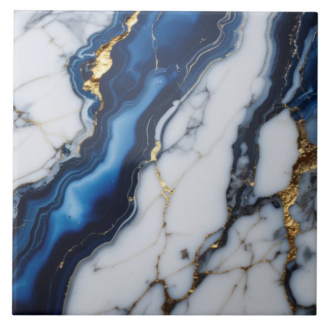 blue white marble texture gold texture pattern lux tile (Front)