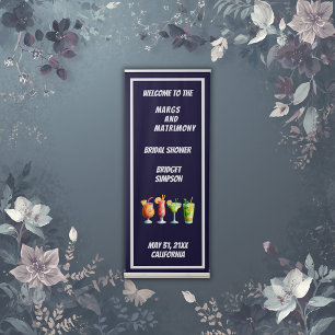 blue & white margs and matrimony bridal shower retractable banner