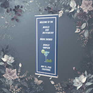 blue & white margs and matrimony bridal shower retractable banner