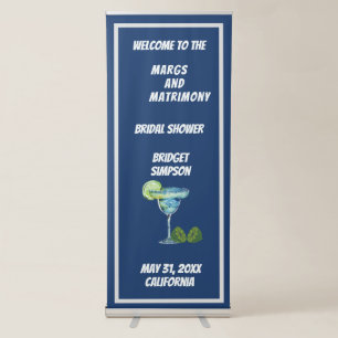 blue & white margs and matrimony bridal shower retractable banner