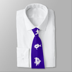 Blue White Marine Fishes - Necktie