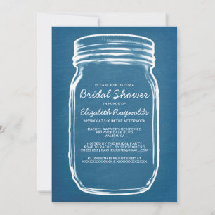 Blue & White Mason Jar Bridal Shower Invitations