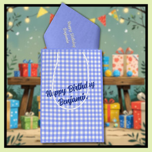 Blue White Matching Patterns Gingham  Medium Gift Bag