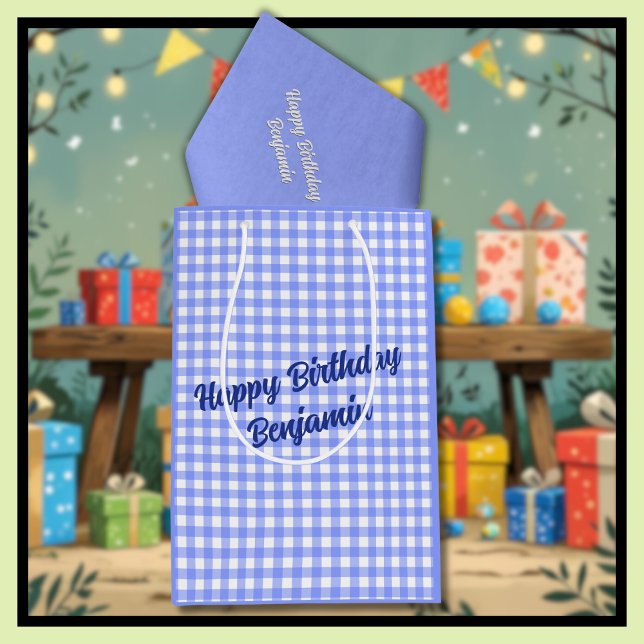 Blue White Matching Patterns Gingham  Medium Gift Bag (Creator Uploaded)