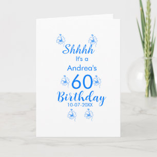 Blue white mauve shhhh 60th birthday floral name card