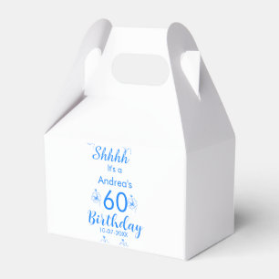 Blue white mauve shhhh 60th birthday floral name favour box