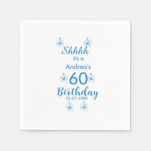 Blue white mauve shhhh 60th birthday floral name napkin