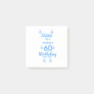 Blue white mauve shhhh 60th birthday floral name post-it notes