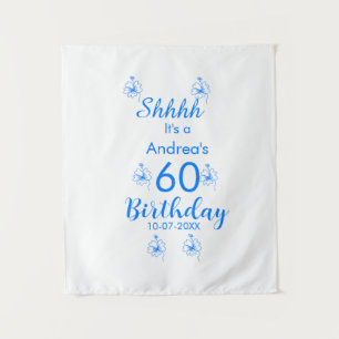 Blue white mauve shhhh 60th birthday floral name tapestry