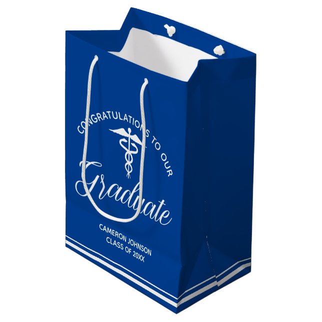 Blue White Medical School Graduation Party Medium Gift Bag (Front Angled)