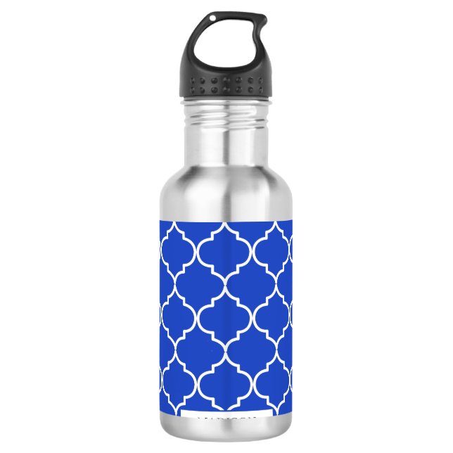 Blue & White Mediterranean Moroccan Pattern 710 Ml Water Bottle (Front)