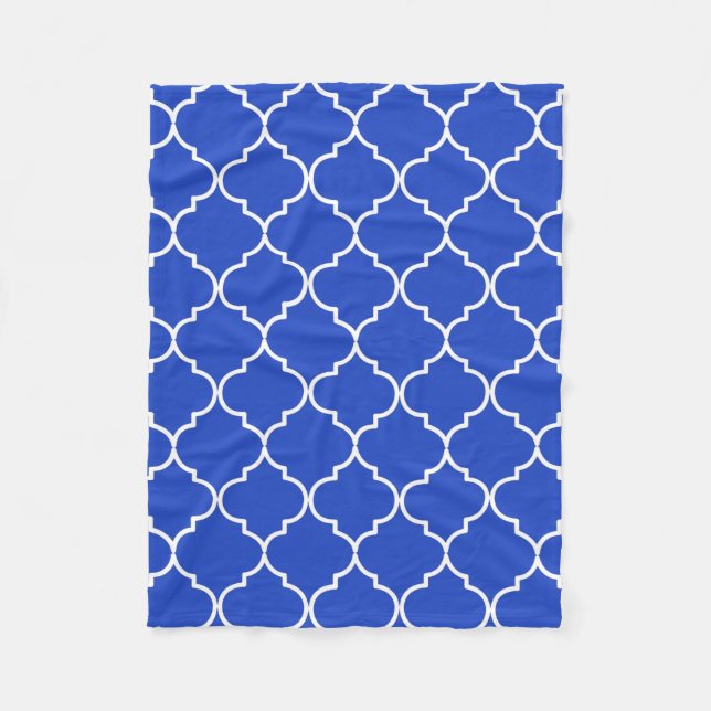 Blue & White Mediterranean Moroccan Pattern Fleece Blanket (Front)