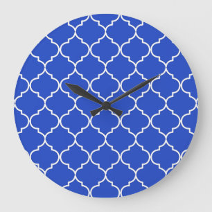 Blue & White Mediterranean Moroccan Pattern  Large Clock