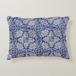 Blue & White Mediterranean Vintage Floral Pattern Decorative Cushion