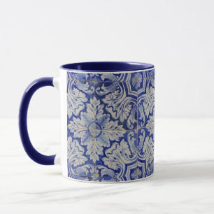 Blue & White Mediterranean Vintage Floral Pattern Mug