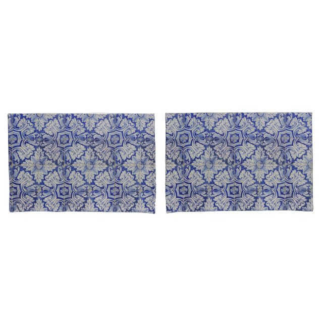 Blue & White Mediterranean Vintage Floral Pattern Pillowcase (Front-Set)