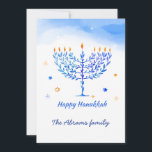 Blue & white Menorah Candles with Hanukkah wishes Thank You Card<br><div class="desc">An elegant blue and white design with Menorah candles and a Happy Hanukkah message for your loved ones.</div>