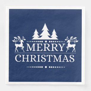 Blue & White Merry Christmas Paper Napkins
