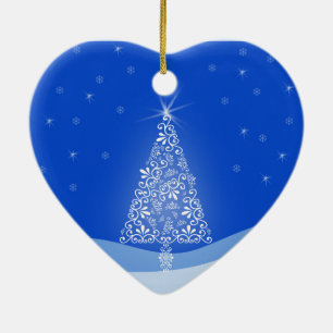 Blue White Merry Christmas Tree Stars Night Light Ceramic Tree Decoration