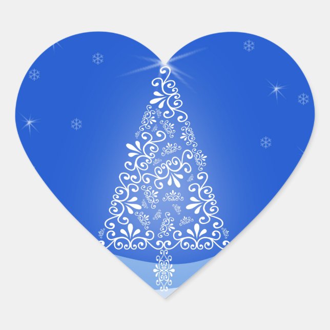 Blue White Merry Christmas Tree Stars Night Light Heart Sticker (Front)