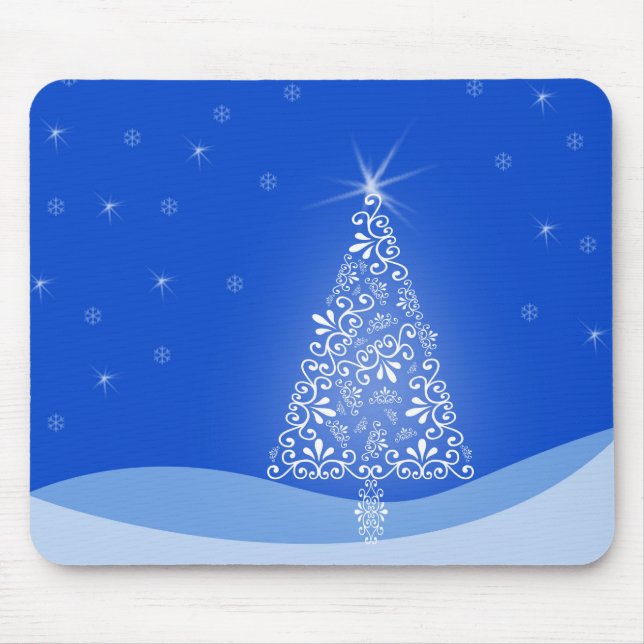 Blue White Merry Christmas Tree Stars Night Light Mouse Mat (Front)