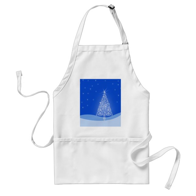 Blue White Merry Christmas Tree Stars Night Light Standard Apron (Front)