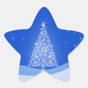 Blue White Merry Christmas Tree Stars Night Light Star Sticker