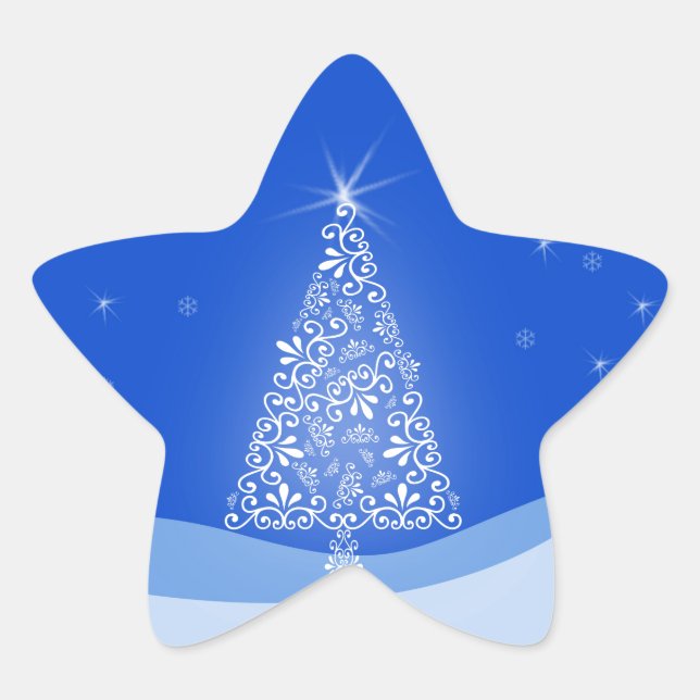 Blue White Merry Christmas Tree Stars Night Light Star Sticker (Front)