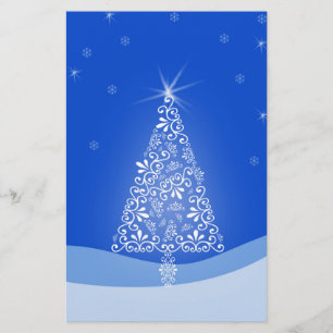 Blue White Merry Christmas Tree Stars Night Light Stationery