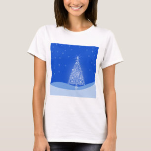 Blue White Merry Christmas Tree Stars Night Light T-Shirt