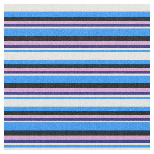 Blue, White, Midnight Blue, Plum & Black Coloured Fabric (Close Up)