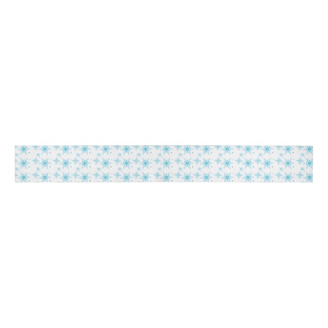 Blue White Mini Mix Snowflake Christmas Grosgrain Ribbon (Front)