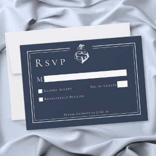 Blue White Minimal Nautical Anchor Coastal Wedding RSVP Card