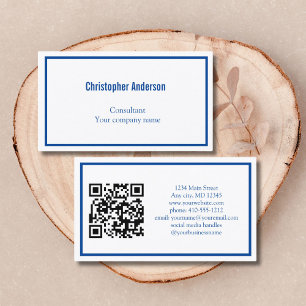 Blue White Minimal Professional Corporate QR Code Business Card