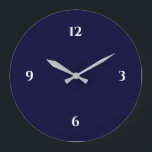 Blue & White Minimalist Large Clock<br><div class="desc">Modern artistic clock features a minimalist design in a blue and white colour palette. A simple plain design with white numbers on a navy blue background. A trendy addition to your kitchen, living room or office wall, a thoughtful modern office gift or modern home gift for any occasion. You can...</div>