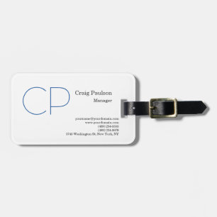 Blue White Minimalist Modern Monogram Luggage Tag