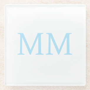 Blue & White Minimalist Professional Monogram Glass Coaster