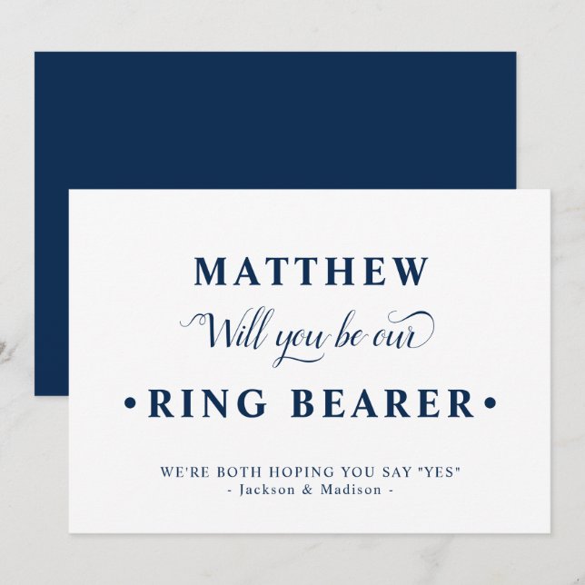 Blue White Minimalist Ring Bearer Proposal Card (Front/Back)