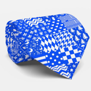 Blue White Mixed Patterns Patchwork Design Tie