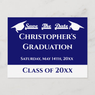Blue White Modern Classic Graduation Save The Date Postcard