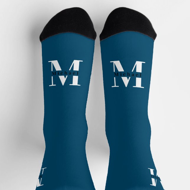 Blue & White Modern Classic Monogram Socks (Top)