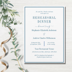 Blue White Modern Formal Classic Rehearsal Dinner  Invitation