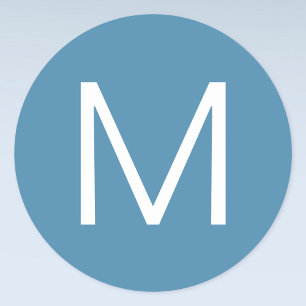 Blue & White Modern Minimalistic Letter Classic Round Sticker