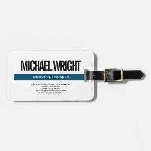Blue White Modern Plain Simple Minimalist Bold Luggage Tag